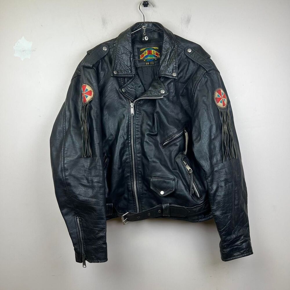Vintage men's 90s Black leather biker jacket size XL